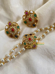 Gold look alike Pearl Navarathna Pendant High Neck Choker-G6027