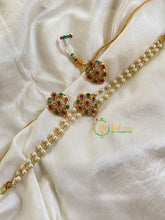 Gold look alike Pearl High Neck Choker-Red Green-Tilak-G6028