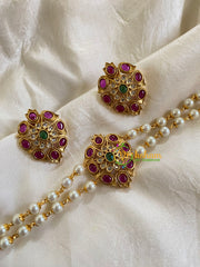 Gold look alike Pearl High Neck Choker-Red-Tilak-G6032