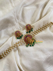 Pearl Temple High Neck Choker-Lakshmi -Green Bead-G6031