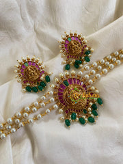 Pearl Temple High Neck Choker-Lakshmi -Green Bead-G6031