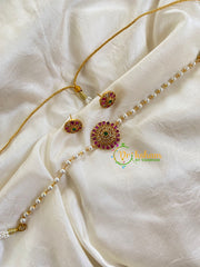 AD Stone Pearl High Neck Choker -Red Green -G6035