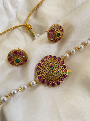 AD Stone Pearl High Neck Choker -Red Green -G6035