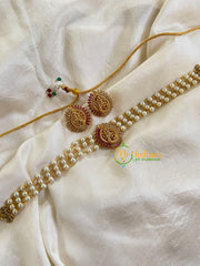 Pearl Temple High Neck Choker-Peacock -Red White-G6030