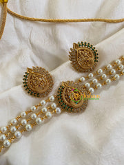 Pearl Temple High Neck Choker-Peacock -Green White-G6029