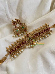 Premium AD Stone High Neck Choker –Pearl -G6039