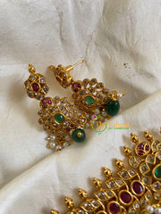 Premium AD Stone High Neck Choker –Green Bead-G6037