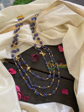 3 Layered Blue Bead Malai with AD Stone-P021