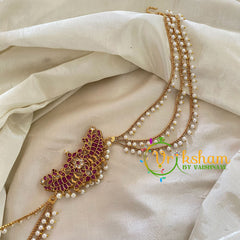 Dual Peacock Jada Bun Billai with Maatil -Bridal Bun Jada Billai -Red White-G9510