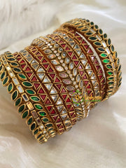Silk Thread Kundan Bridal Bangle-Green Maroon -G4775