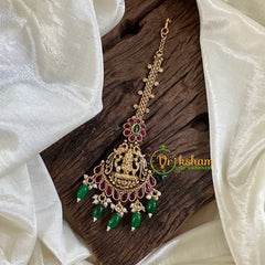 Premium AD Stone Lakshmi Maang Tikka -Green Bead-G10543