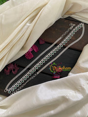 White Tone American Diamond Hip Chain-Green-G3872