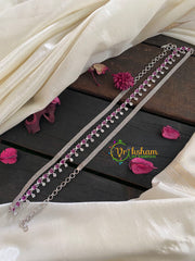 White tone American Diamond Hip Chain-Red-G3880