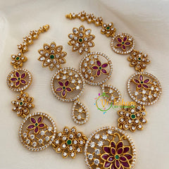 Premium AD Stone Short Neckpiece-Floral-G6334