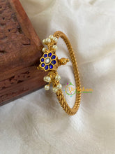 Precious Kundan Jadau Kada Bangle-Floral Pearl-Blue-J700