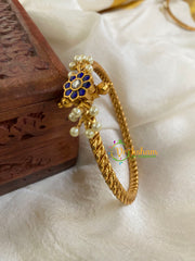Precious Kundan Jadau Kada Bangle-Floral Pearl-Blue-J700