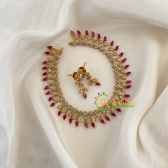White Red AD Stone Short Neckpiece-Floral-G6342
