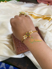 Precious Kundan Jadau Kada Bangle-Floral Pearl-Green Red -J699