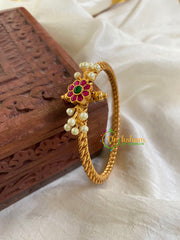 Precious Kundan Jadau Kada Bangle-Floral Pearl-Red Green-J698