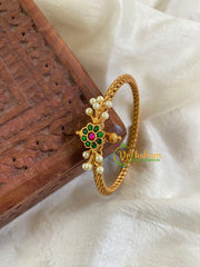 Precious Kundan Jadau Kada Bangle-Floral Pearl-Green Red -J699
