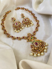 Premium AD Stone Short Neckpiece-Red Green-G6352