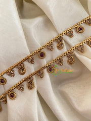 Elegant Gold Look Alike Thin Anklets-Dot Flower Leaf-Red White-G3931