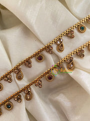Elegant Gold Look Alike Thin Anklets-Dot Flower Leaf-Red Green White-G3933