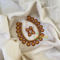 Premium Lakshmi Kaasumala Short Neckpiece -Red-G6432