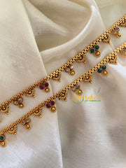 Elegant Gold Look Alike Thin Anklets-Dots Flowers-Red Green-G3908