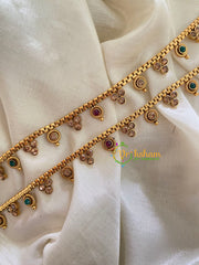 Gold Look Alike Thin Anklets-Dots Bindi-Red Green White-G3920