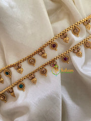Elegant Gold Look Alike Thin Anklets-Bindi Leaf-Red Green White-G3922