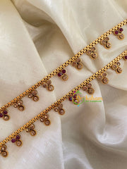 Elegant Gold Look Alike Thin Anklets-3 Dots-Red White-G3898