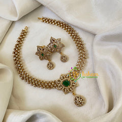 Elegant AD Stone Pendant Choker -Green white -G6396