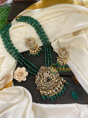 Green Bead Victorian Diamond Temple Neckpiece-Krishna-VV326