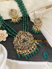 Green Bead Victorian Diamond Temple Neckpiece-Krishna-VV326