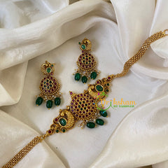 AD Stone Pendant High Neck Choker-Green Bead -G6480