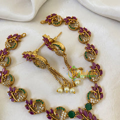 Elegant AD Stone Choker Short Neckpiece-Red Green-G6422