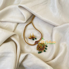 Lakshmi Pendant Short neckpiece-Green Bead -G6465