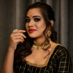 Golden High Neck Choker with Pearl Drops-g796