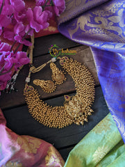 Golden Ghungroo Lakshmi Short Neckpiece - Red Stone-G486