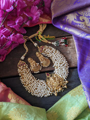 Pearl Lakshmi Short Neckpiece - Red Stone-G485