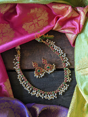 Simple Red and Green Guttapusalu Neckpiece-G387