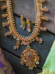 Dual Peacock Pendant Guttapusalu Neckpiece - Short-G379