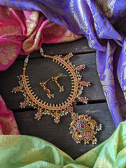 Dual Peacock Pendant Guttapusalu Neckpiece - Short-G379