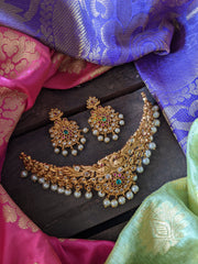 Simple Peacock high neck choker - with earrings -g308