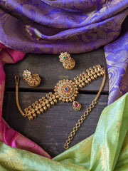 Simple high neck choker with jhumkas-G655