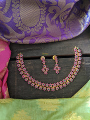 Golden Dual Layer American Diamond Style neckpiece - Red-Green-G340
