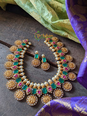 Emerald Ram parivar AD stone Coin Short Neckpiece-G313