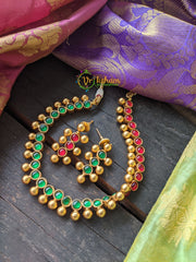 Gold Reversible Short Neckpiece - Red, Green -G815