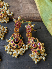 Gold Look Alike Guttapusalu -Green Red CZ Stones -G121